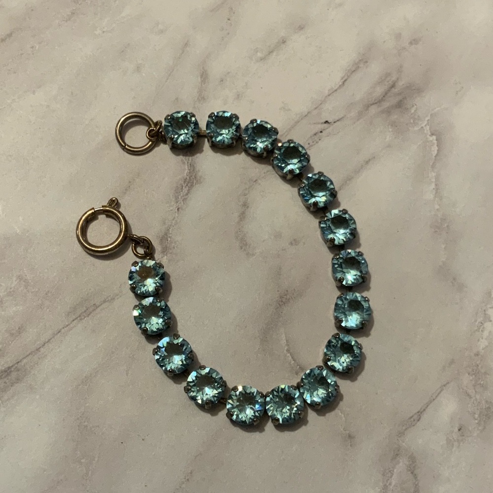 Light Blue Swarovski Crystal Tennis Bracelet In Antique Silver Finish